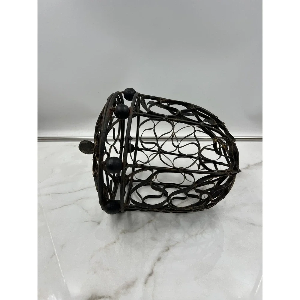 Vintage Wrought Iron Acorn Basket Decorative Scroll Wire Jar with Lid Fall Decor